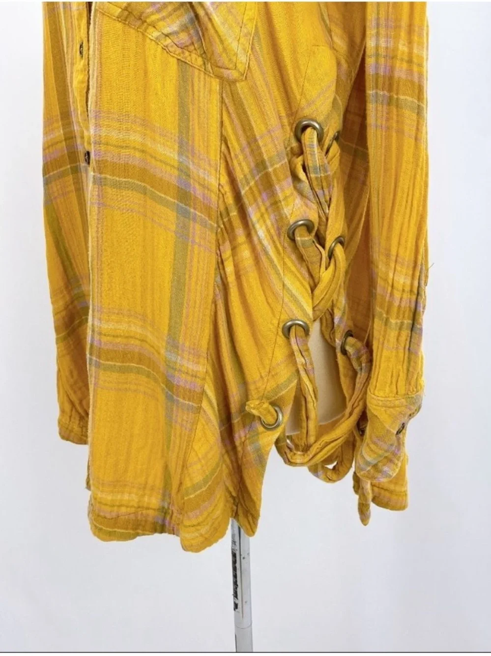 $108 Free People Nordic Day Oversized Button Down Cotton blend Flannel Size XS